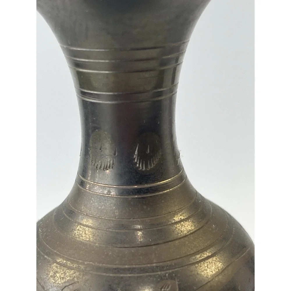 Flower Vase Solid Brass Hand Etched Floral  8